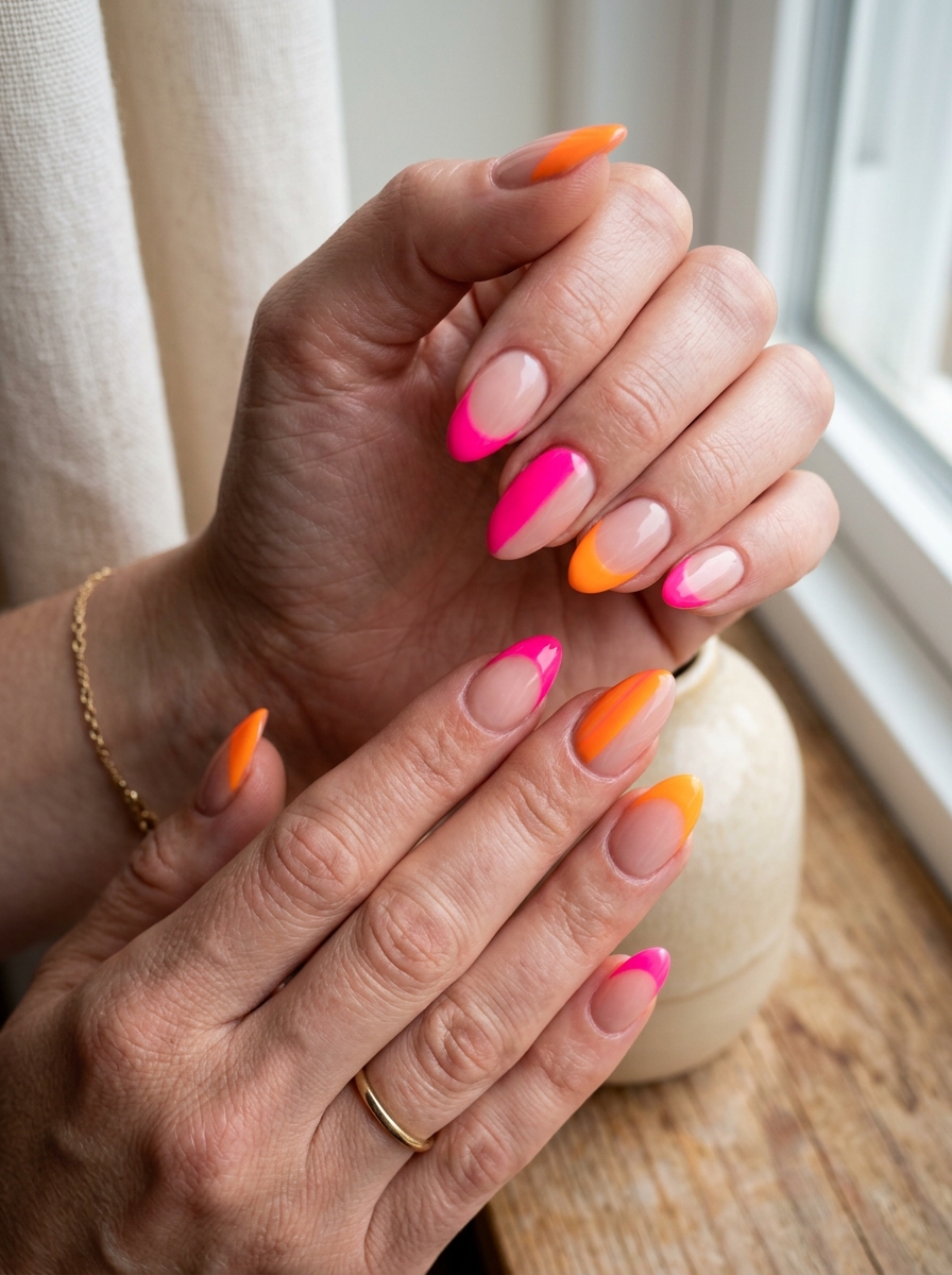 Neon Nude Contrast Nails